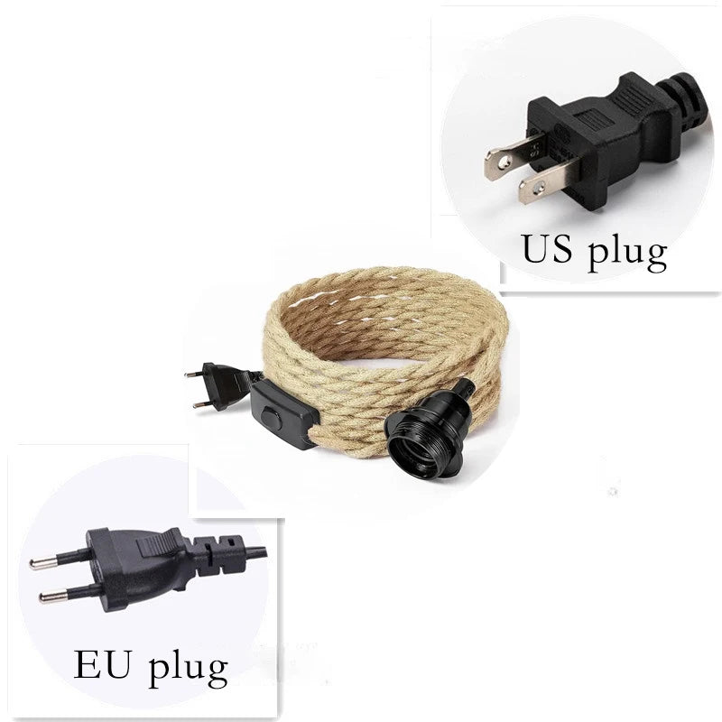 E27E26 Pendant Light Accessories with Hemp Rope Switch Plug Household Removable Small Table Lamp Simple Hemp Rope Lamps 4.5M
