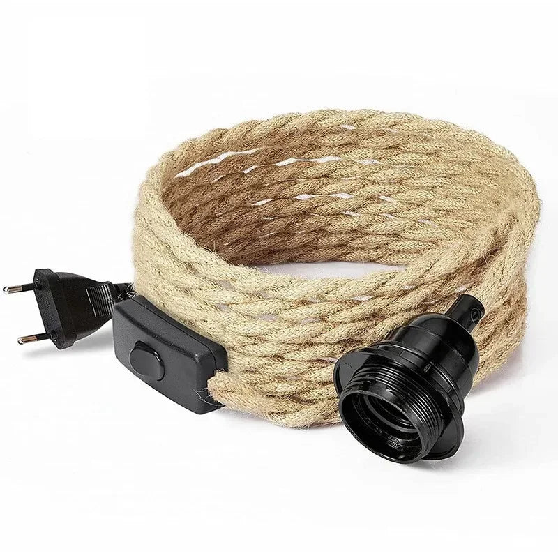 E27E26 Pendant Light Accessories with Hemp Rope Switch Plug Household Removable Small Table Lamp Simple Hemp Rope Lamps 4.5M