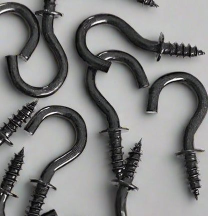 10 Black Heavy Duty Metal Screw Hook Set